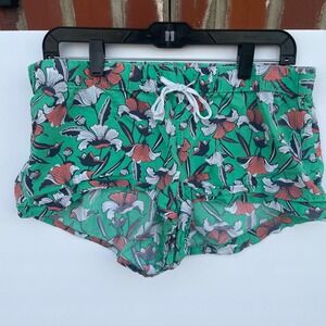 J. Crew Green Floral Cotton Pajama Shorts Womens Medium Drawstring Lounge Sleep